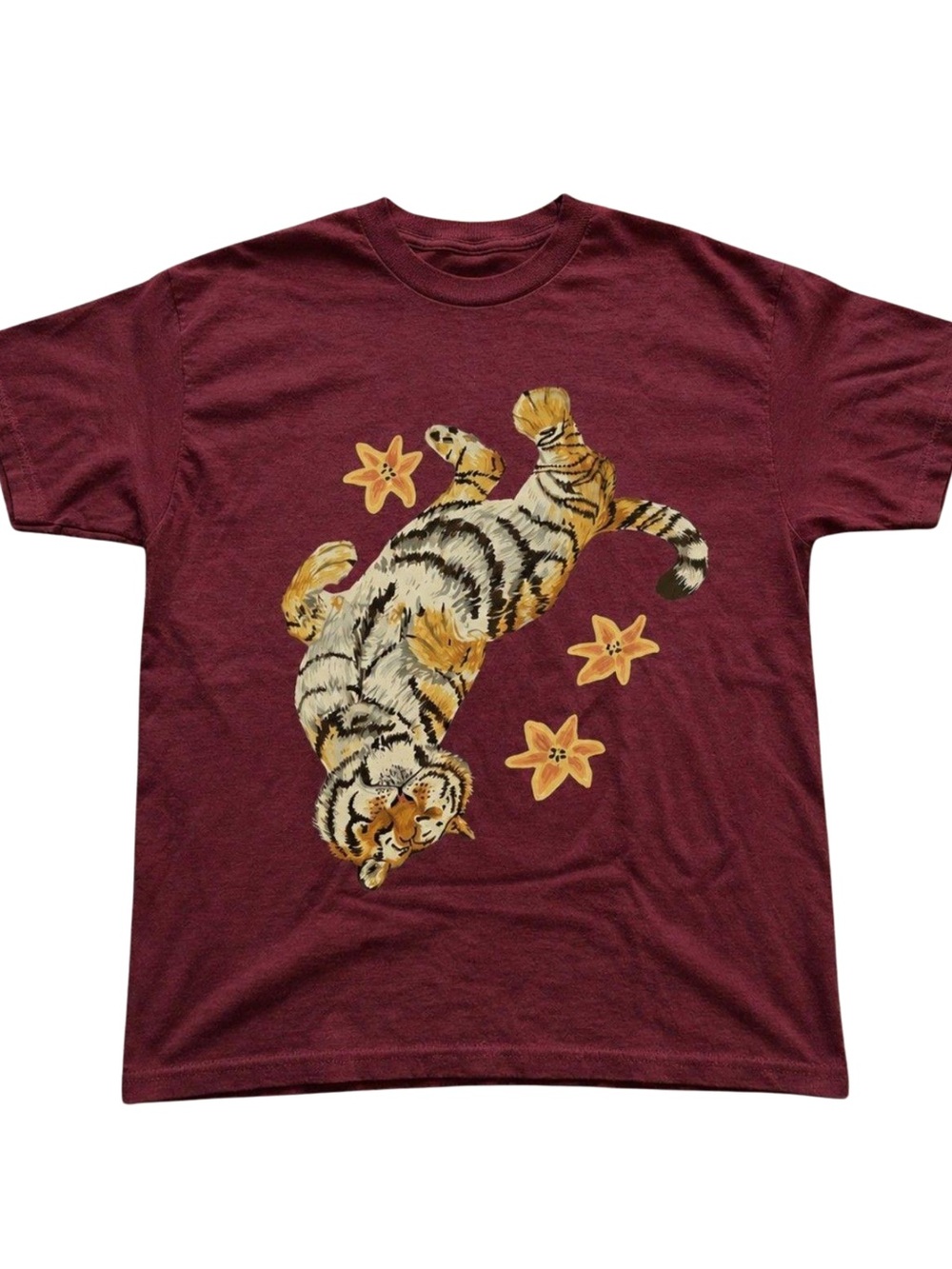 Gildan Maroon Graphic Tee with Tiger Design